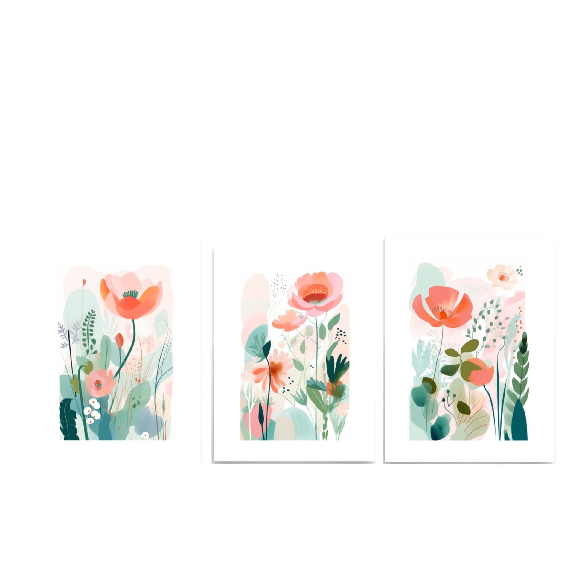 Customizable Wall Art Digital Art Downloads Printable Wall Art Pastel Floral Art Set of 3 Prints Watercolor Poppies Soft Color Palette Nursery Wall Decor