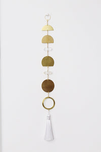 Handcrafted Brass Moon Phases Wall Hanging Art Sun Catcher Crystal Brass Moon Wall Hanging Art Real Natural Stone Clear Quartz White Tassel