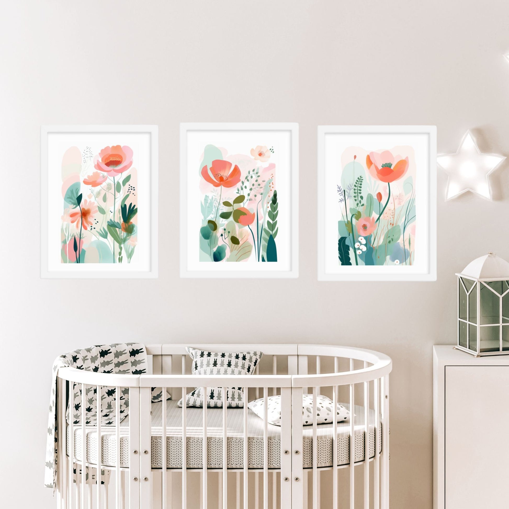 Floral Prints for Nursery Watercolor Art Prints Pastel Nursery Decor Abstract Floral Illustrations Poppy Artwork Coral Mint Blush Pink Baby Room Decor