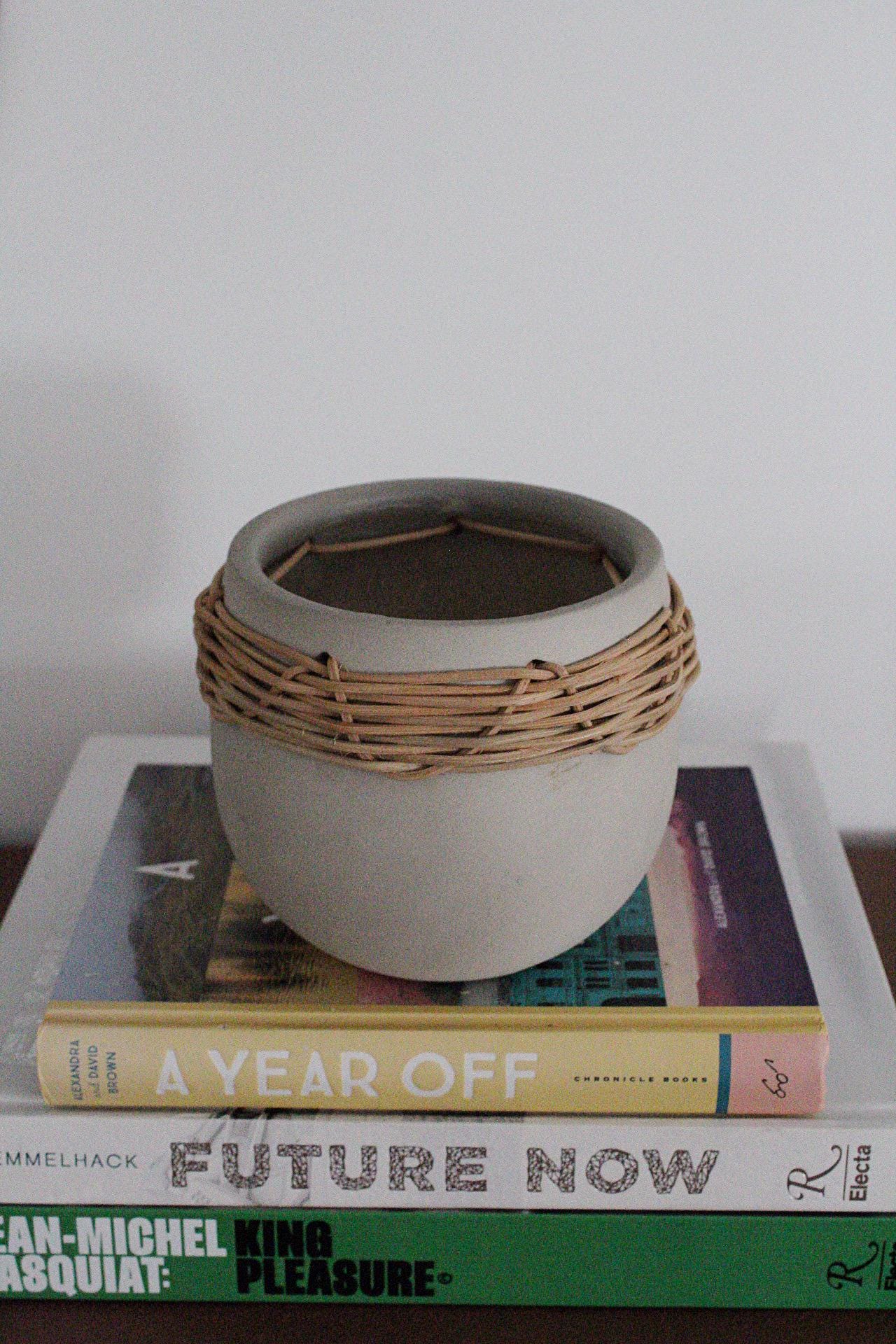 Ceramic Rattan Planter Modern Plant Pot Minimalist Home Decor Indoor Succulent Planter Boho Woven Planter Small Space Scandinavian Decor Neutral Color Contemporary Home Accessory Natural Material Textured Planter