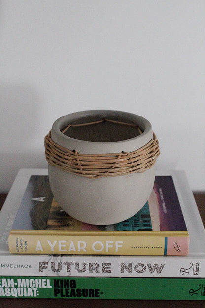 Ceramic Rattan Planter Modern Plant Pot Minimalist Home Decor Indoor Succulent Planter Boho Woven Planter Small Space Scandinavian Decor Neutral Color Contemporary Home Accessory Natural Material Textured Planter