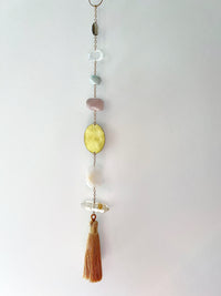 Natural Crystal Sun Catcher for Happiness Crystal Brass Moon Wall Hanging Art Citrine Amazonite Smoky Rose Quartz Clear Quartz Light Catcher