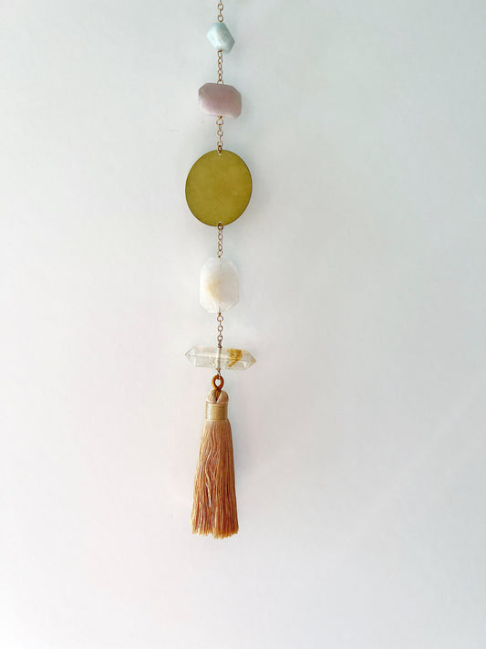 Natural Crystal Sun Catcher for Happiness Crystal Brass Moon Wall Hanging Art Citrine Amazonite Smoky Rose Quartz Clear Quartz Light Catcher