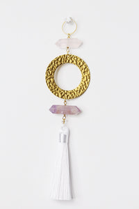 Natural Gemstone Sun Catcher Purple Pink Light Catcher Crystal Brass Moon Wall Hanging Art Rose Quartz Amethyst White Tassel Crystal Decor