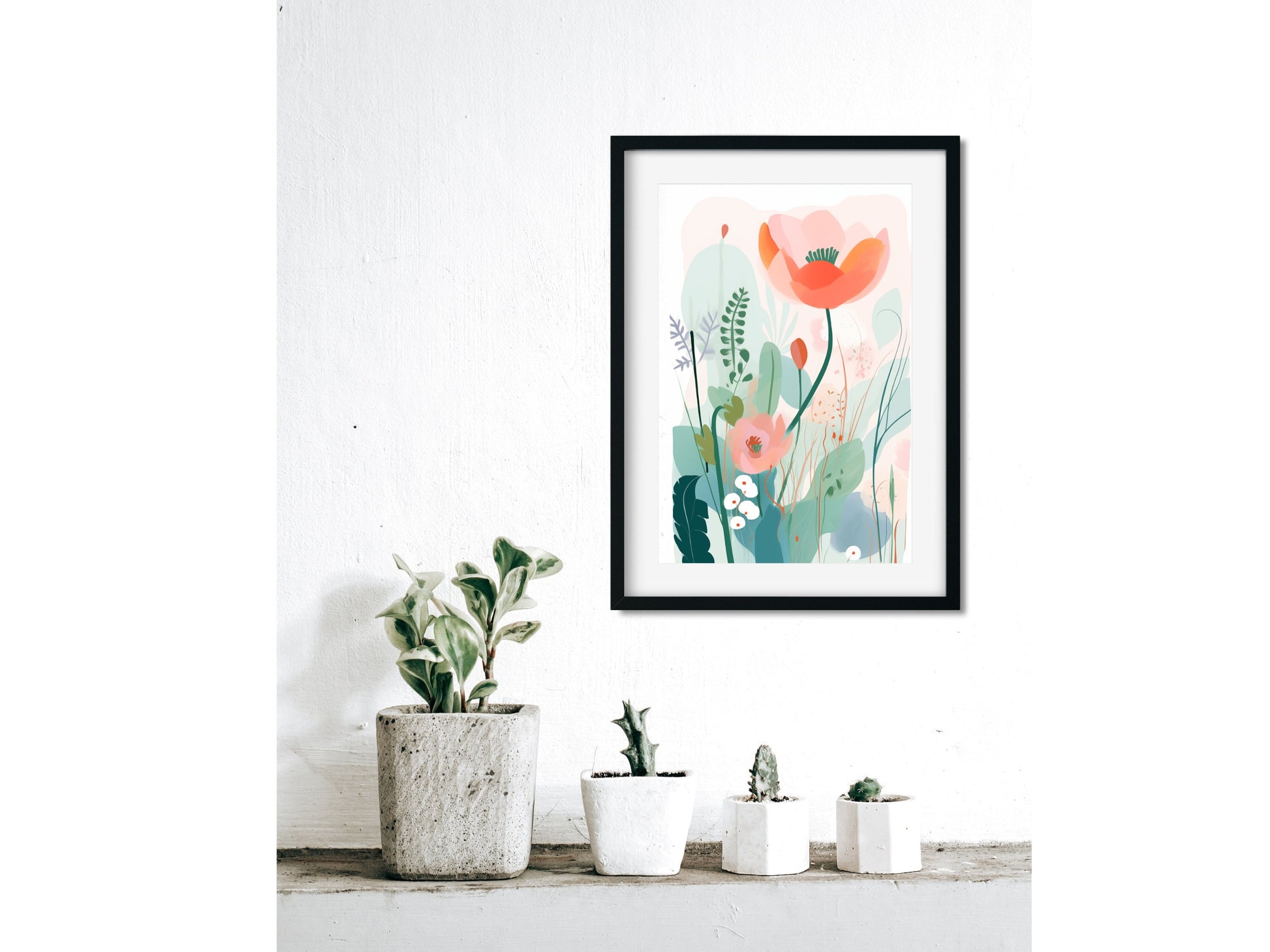 Boho Wall Decor Framed Watercolor Floral Painting Retro Floral Poster Matisse Print Botanical Art Pastel Boho Nursery Decor Abstract Flower Pastel Boho Art for Nursery Gallery Wall Watercolor Garden Print for Boho Nursery Decor