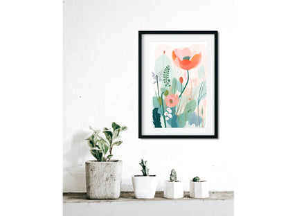 Boho Wall Decor Framed Watercolor Floral Painting Retro Floral Poster Matisse Print Botanical Art Pastel Boho Nursery Decor Abstract Flower Pastel Boho Art for Nursery Gallery Wall Watercolor Garden Print for Boho Nursery Decor