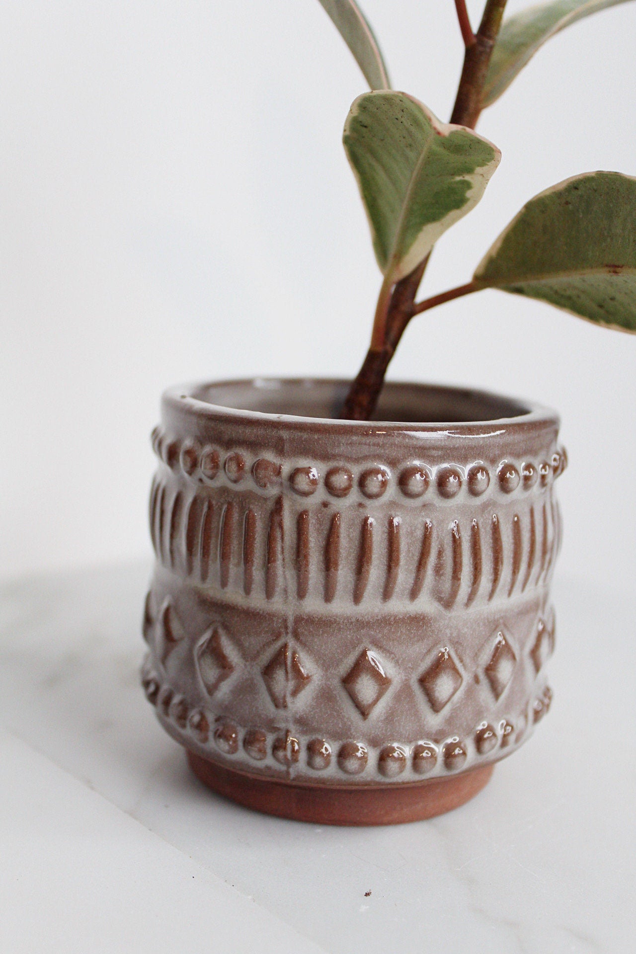Boho Pattern Planter Pottery Neutral Brown Modern Trendy Ceramic Pot Indoor Plant Home Decor Flower Decorative Vase Wedding Elegant Style