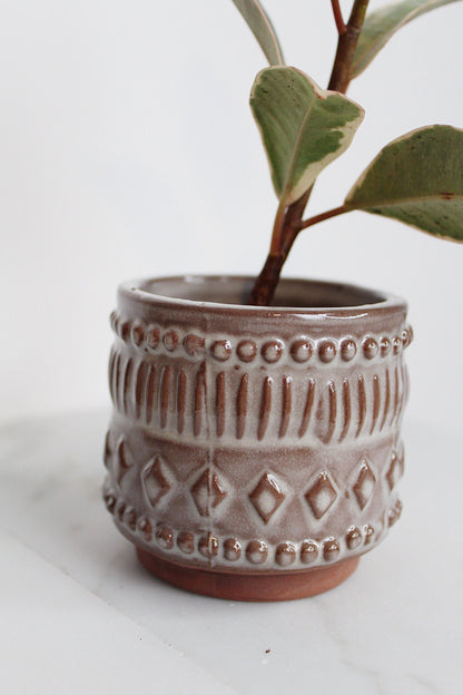 Boho Pattern Planter Pottery Neutral Brown Modern Trendy Ceramic Pot Indoor Plant Home Decor Flower Decorative Vase Wedding Elegant Style