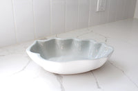 Home Accent Bowl White Stoneware Collection Shell Pattern Design Modern Kitchen Essential Coastal Style Decor Beautiful Serving Piece Premium Quality Construction Contemporary Display Art Elegant Interior Finish Blue Gloss Surface