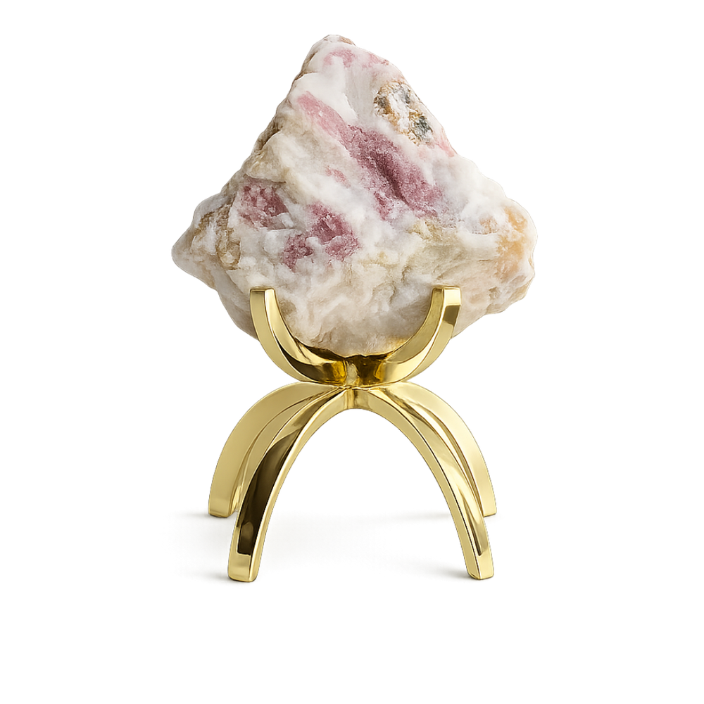 Pink Tourmaline Crystal on Brass Stand – Boho Gemstone Decor