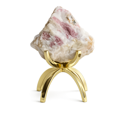 Pink Tourmaline Crystal on Brass Stand – Boho Gemstone Decor