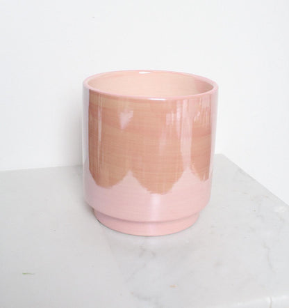 Pink Ceramic Planter Modern Home Decor Glossy Finish Indoor Plant Container Bedroom Shelf Accent Large Decorative Pot Valentine Gift Essential Five Inch Cylindrical Design Contemporary Room Style Beautiful Table Centerpiece Elegant Home