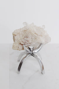 White Quartz Natural Stone Modern Decor Accent with Brass Claw Display Stand Raw Cluster Quartz Crystal Mineral on Brass Modern Claw Display