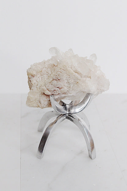 White Quartz Natural Stone Modern Decor Accent with Brass Claw Display Stand Raw Cluster Quartz Crystal Mineral on Brass Modern Claw Display