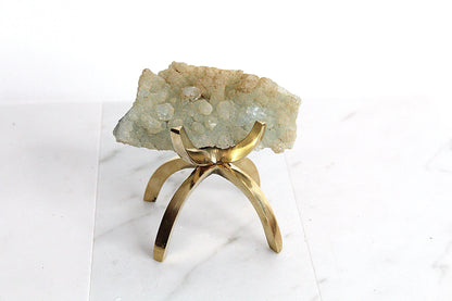 Raw Prehnite Quartz Crystal on Brass Claw Stand – Boho Home Decor Accent