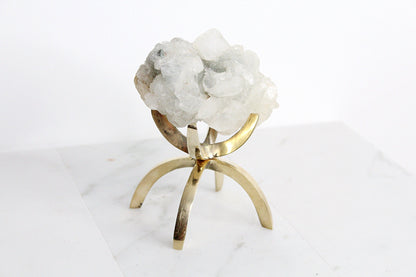 Green Crystal Apophyllite Quartz Stone Mineral on Brass Modern Claw Display Stand Boho Decor Geode Crystal Gift Raw Natural Freeform Crystal