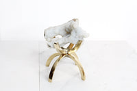 White Chalcedony Quartz on Brass Claw Stand – Boho Home Accent