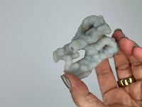 White Chalcedony Quartz on Brass Claw Stand – Boho Home Accent