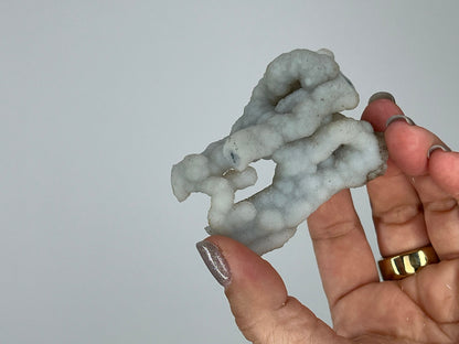 White Chalcedony Quartz on Brass Claw Stand – Boho Home Accent