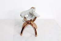 White Chalcedony Quartz on Brass Claw Stand – Boho Home Accent