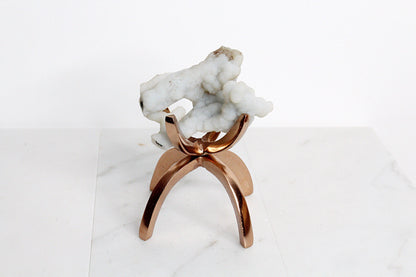 White Chalcedony Quartz on Brass Claw Stand – Boho Home Accent