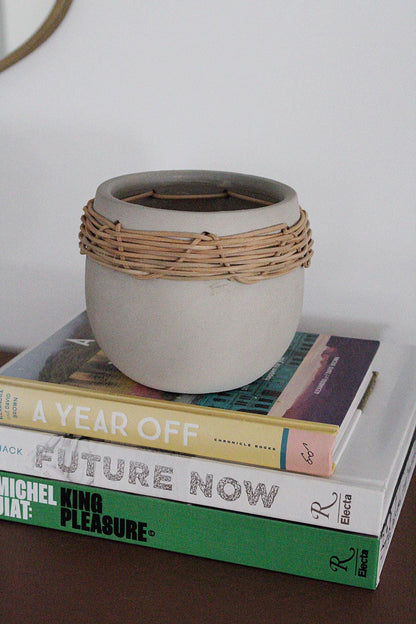 Ceramic Rattan Planter Modern Plant Pot Minimalist Home Decor Indoor Succulent Planter Boho Woven Planter Small Space Scandinavian Decor Neutral Color Contemporary Home Accessory Natural Material Textured Planter