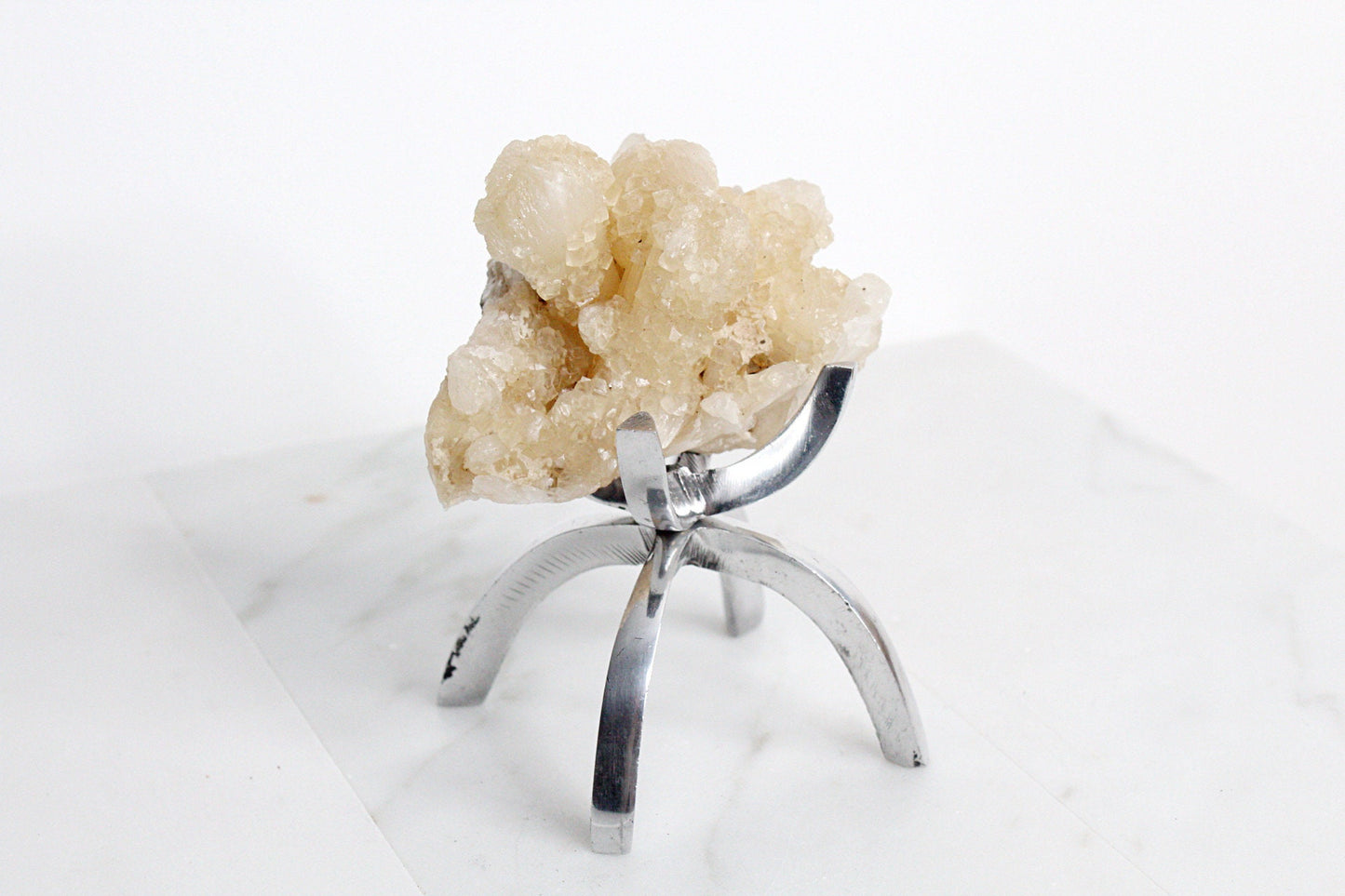 Stilbite & Pink Quartz Crystal on Brass Claw Stand – Unique Boho Decor Accent