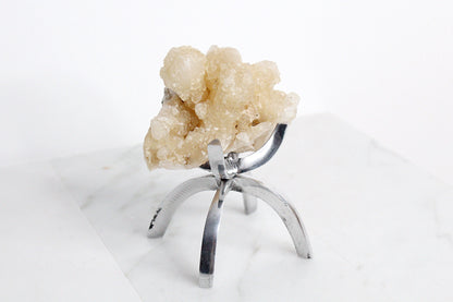 Stilbite & Pink Quartz Crystal on Brass Claw Stand – Unique Boho Decor Accent