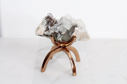 Raw White Apophyllite & Stilbite Quartz on Brass Claw Stand – Boho Crystal Decor