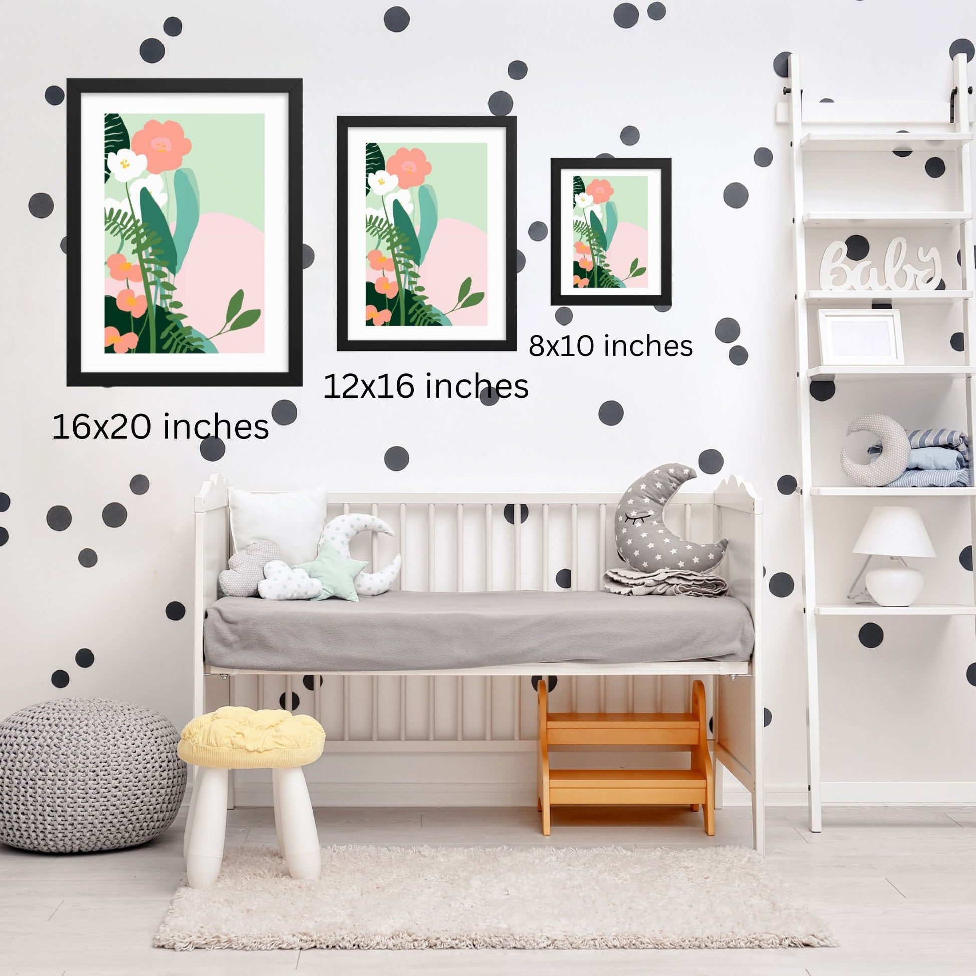 Floral Art Print Abstract Botanical Pastel Pink Green White Framed Modern Minimalist Nature Inspired Decor Contemporary Wall Art Living Room Bedroom