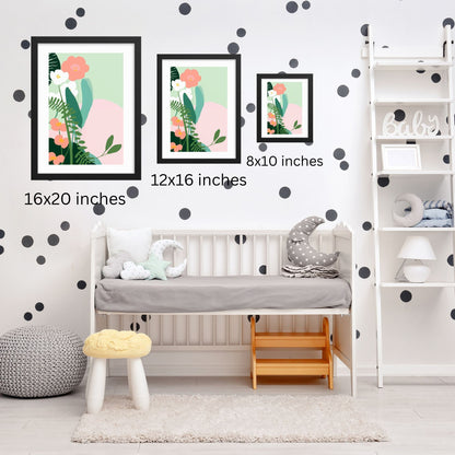 Floral Art Print Abstract Botanical Pastel Pink Green White Framed Modern Minimalist Nature Inspired Decor Contemporary Wall Art Living Room Bedroom