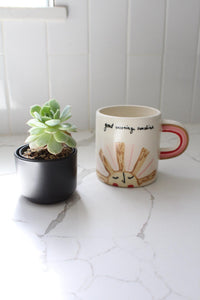 Cheerful Morning Gift Funny Coffee Mug Sunshine Design Collection Perfect Friend Present Ceramic Cup Birthday Gift Essential Rainbow Handle Detail Beautiful Daily Brew Companion Unique Encouragement Message Coffee Lover Collection