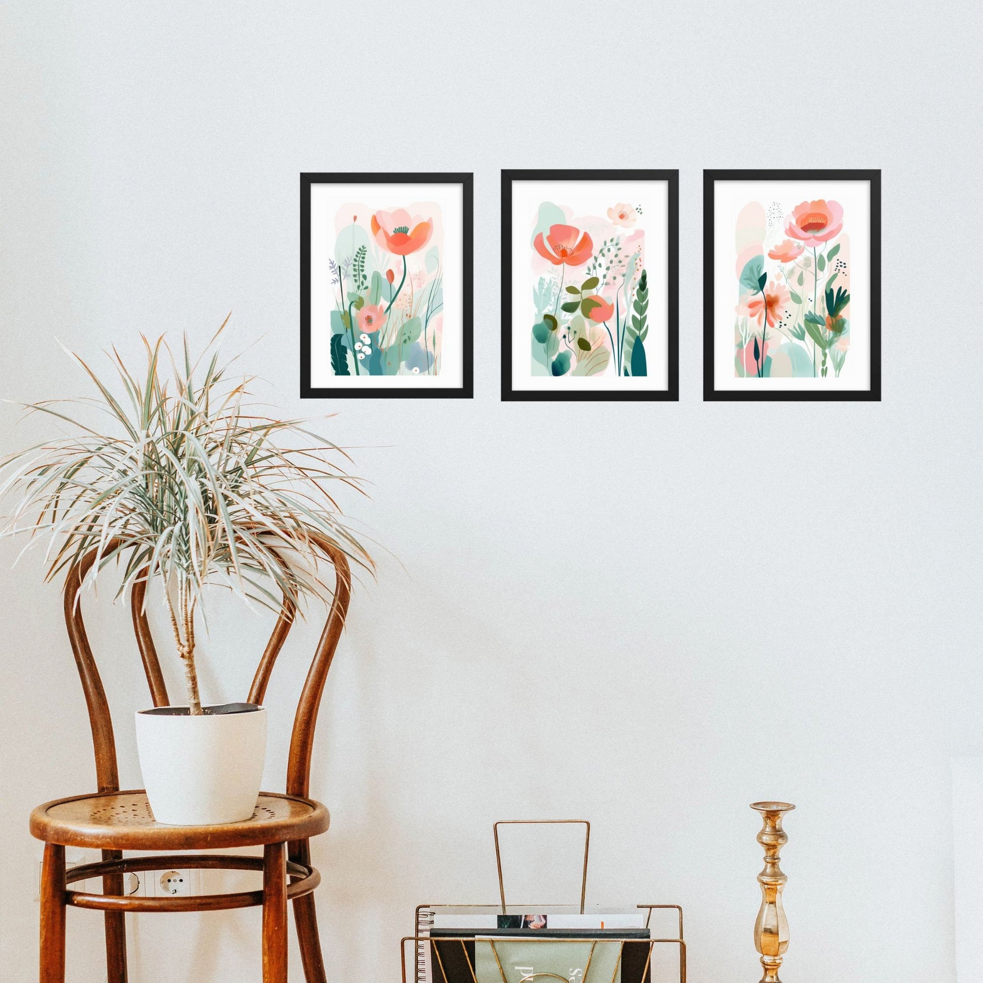 Customizable Wall Art Digital Art Downloads Printable Wall Art Pastel Floral Art Set of 3 Prints Watercolor Poppies Soft Color Palette Nursery Wall Decor