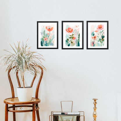 Customizable Wall Art Digital Art Downloads Printable Wall Art Pastel Floral Art Set of 3 Prints Watercolor Poppies Soft Color Palette Nursery Wall Decor