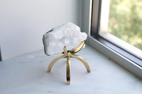 White Apophyllite Stone Modern Decor Accent with Brass Claw Display Stand Apophyllite Quartz Crystal Mineral on Brass Modern Claw Display
