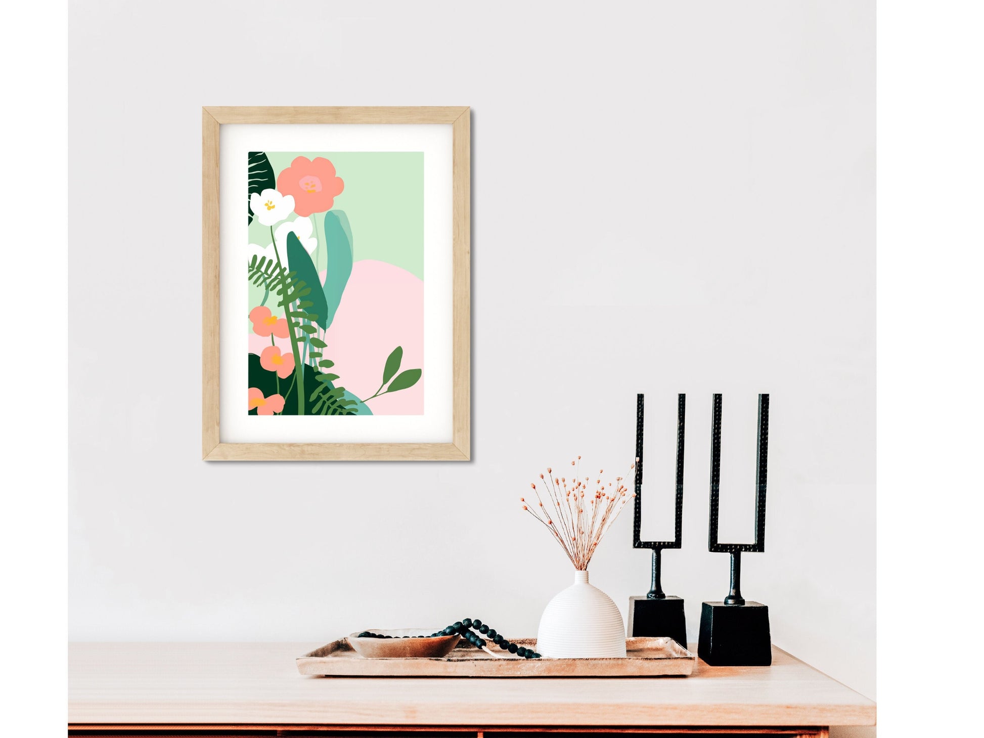 Botanical Wall Art Framed Floral Print Modern Minimalist Decor Pastel Abstract Living Room Bedroom Office Contemporary Nature Inspired Gift Matisse Style Pink Green White