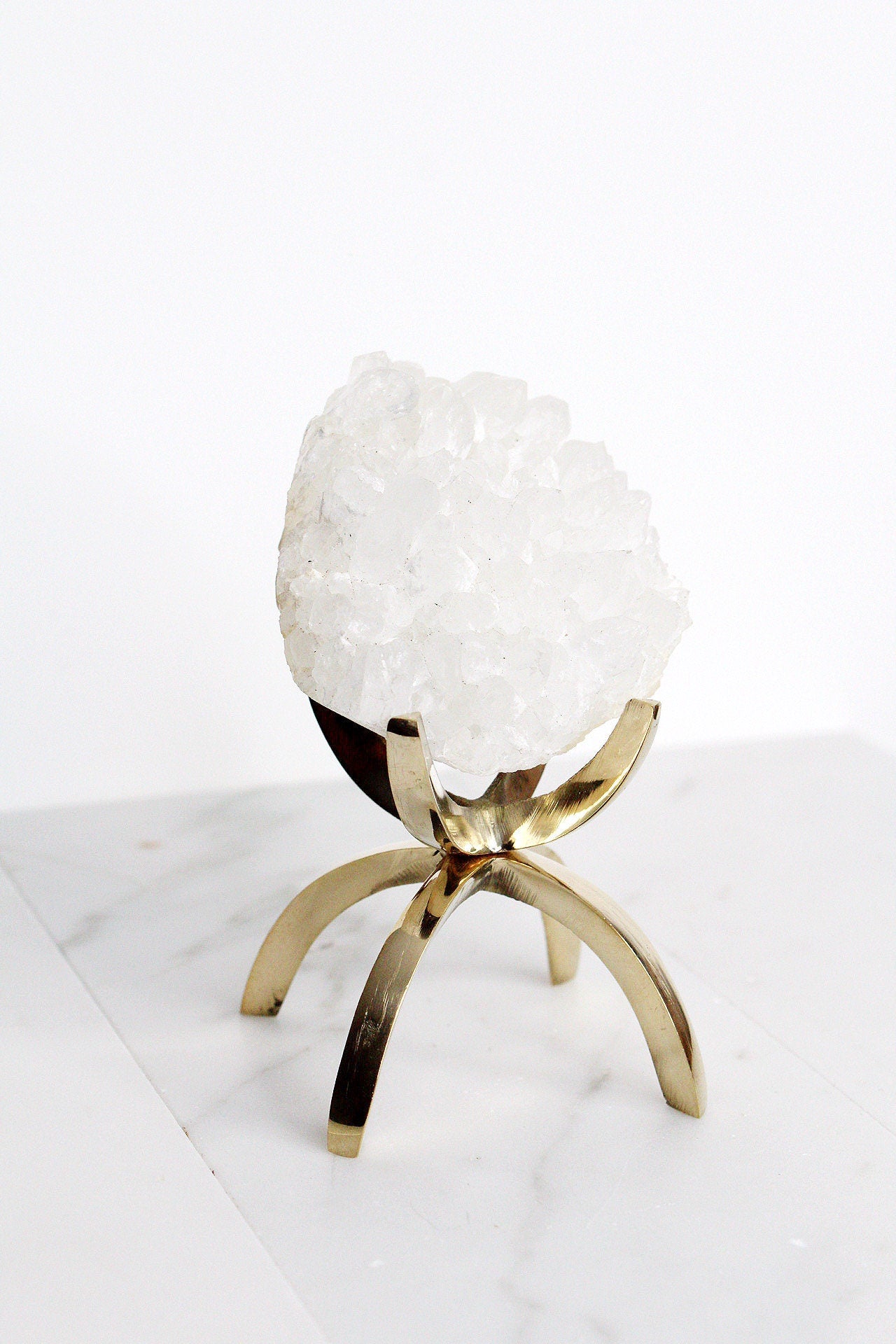 MM Quartz Crystal Mineral on Brass Modern Claw Display Stand Unique Crystal Decor Accent Crystal on Brass Stand MM Quartz Crystal Boho Home