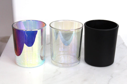 Iridescent Rainbow Candle Home Decor Minimal Candle Glass Container Silver Metallic Luxury Designer Candle Vessel Glass Modern Candle Jar