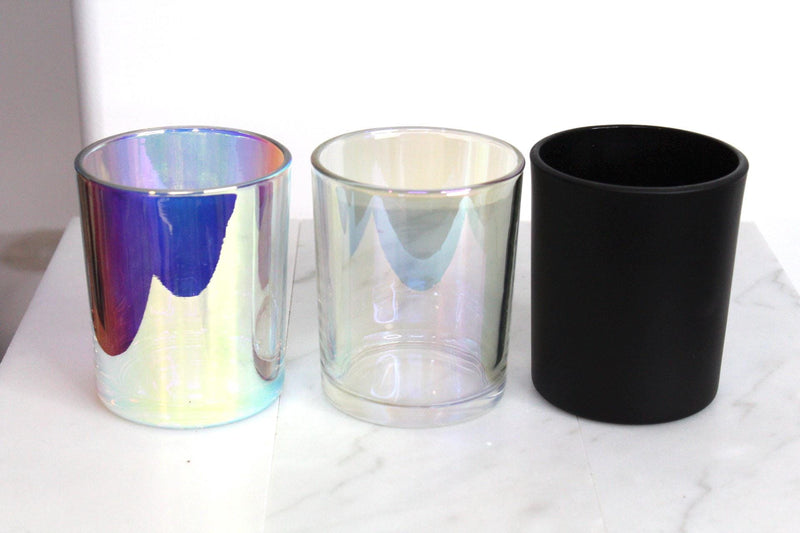 Iridescent Rainbow Candle Home Decor Minimal Candle Glass Container Silver Metallic Luxury Designer Candle Vessel Glass Modern Candle Jar