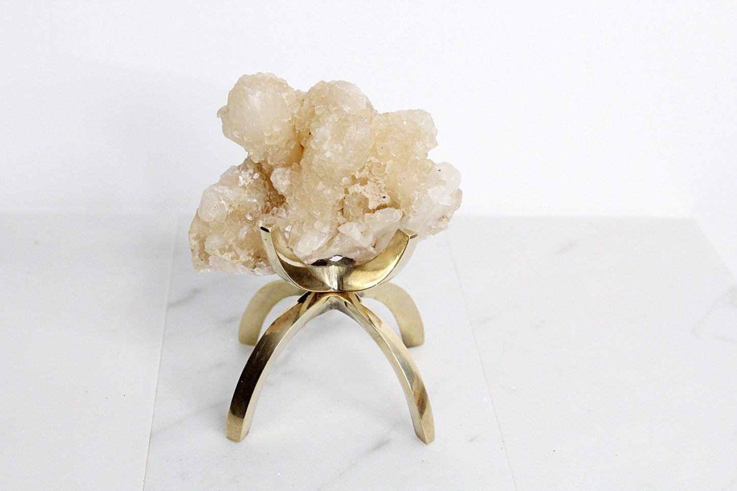 Stilbite & Pink Quartz Crystal on Brass Claw Stand – Unique Boho Decor Accent