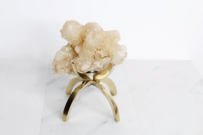 Stilbite & Pink Quartz Crystal on Brass Claw Stand – Unique Boho Decor Accent