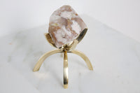 Pink Flower Agate Crystal Mineral with Brass Display Stand Natural Boho Decor Unique Gift Idea Flower Agate Crystal Silver Rose Gold Stand