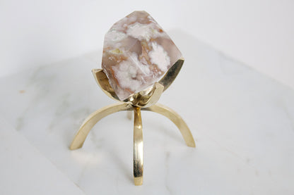 Pink Flower Agate Crystal Mineral with Brass Display Stand Natural Boho Decor Unique Gift Idea Flower Agate Crystal Silver Rose Gold Stand