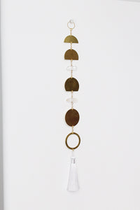 Handcrafted Brass Moon Phases Wall Hanging Art Sun Catcher Crystal Brass Moon Wall Hanging Art Real Natural Stone Clear Quartz White Tassel