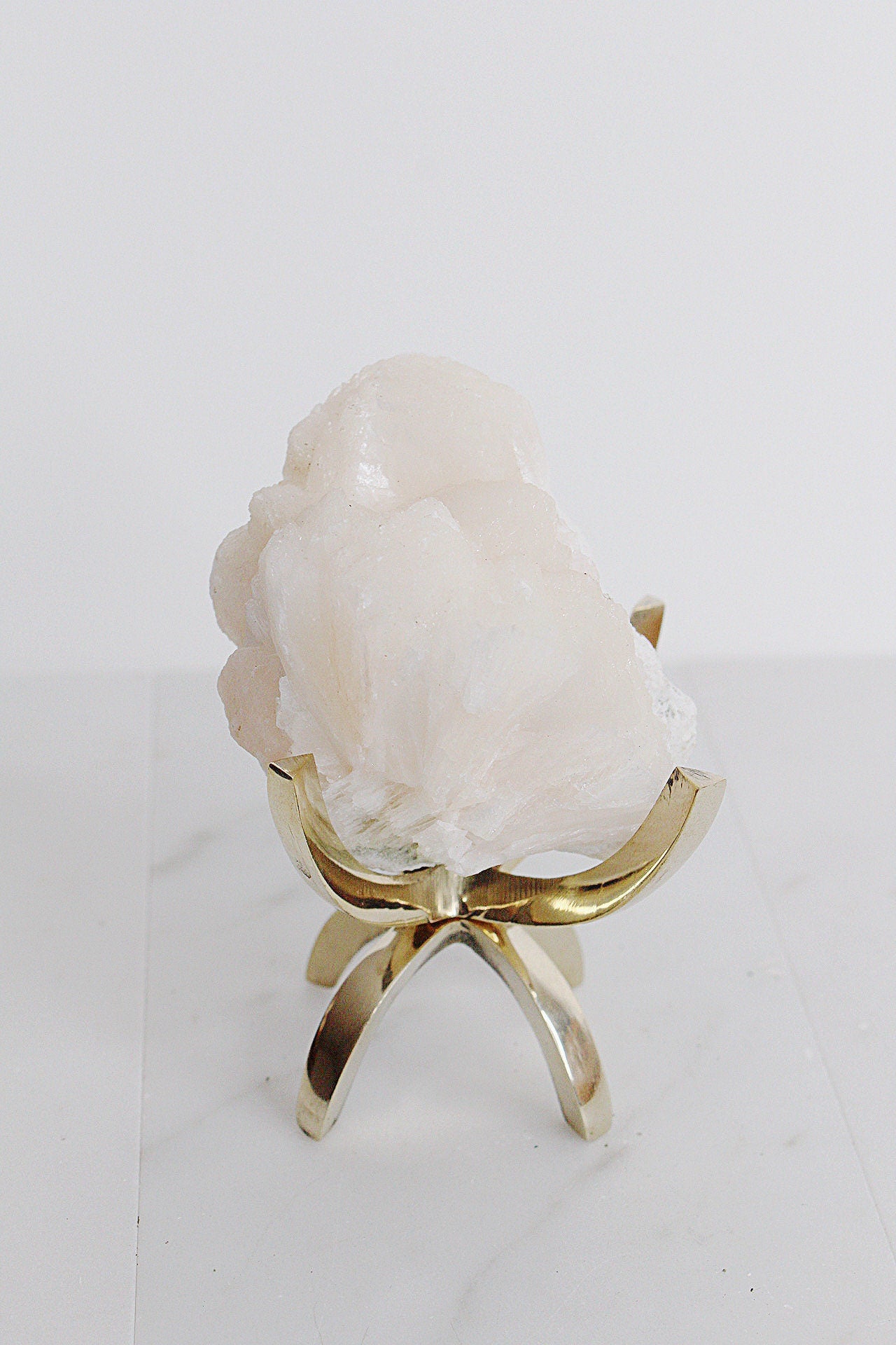 Pink Stilbite Quartz Crystal Mineral on Brass Modern Claw Display Stand Unique Boho Decor Accent Stilbite Quartz Crystal Stone Boho Decor