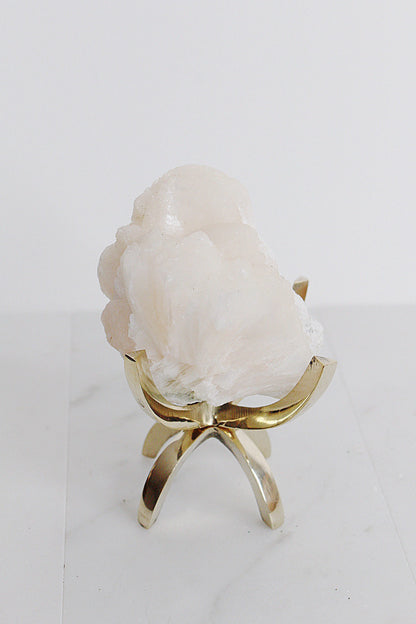 Pink Stilbite Quartz Crystal Mineral on Brass Modern Claw Display Stand Unique Boho Decor Accent Stilbite Quartz Crystal Stone Boho Decor