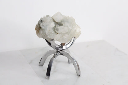 Green Crystal Apophyllite Quartz Stone Mineral on Brass Modern Claw Display Stand Boho Decor Geode Crystal Gift Raw Natural Freeform Crystal