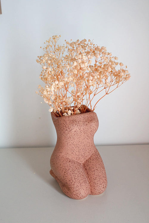 Boho Female Sculpture Ceramic Display Modern Oriental Design Abstract Figure Art Home Accent Piece Terracotta Vase Living Room Decor Dried Flower Holder Speckled Finish Contemporary Style Interior Gift Woman Birthday Present Beautiful