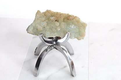 Raw Prehnite Quartz Crystal on Brass Claw Stand – Boho Home Decor Accent