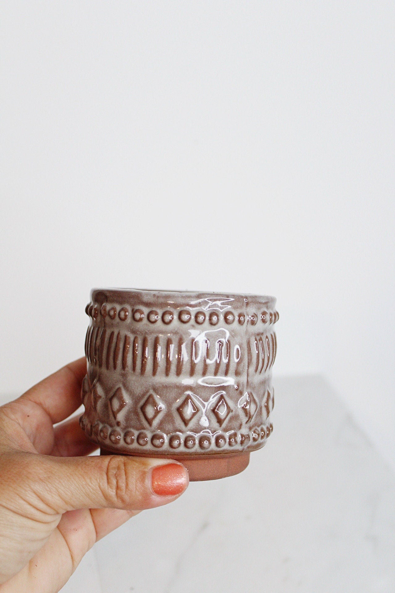 Boho Pattern Planter Pottery Neutral Brown Modern Trendy Ceramic Pot Indoor Plant Home Decor Flower Decorative Vase Wedding Elegant Style